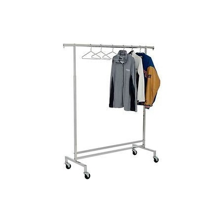 Amko Displays Single Hangrail Rolling Clothes Rack (K43) - Heavy Duty Square Tubing - Chrome K43